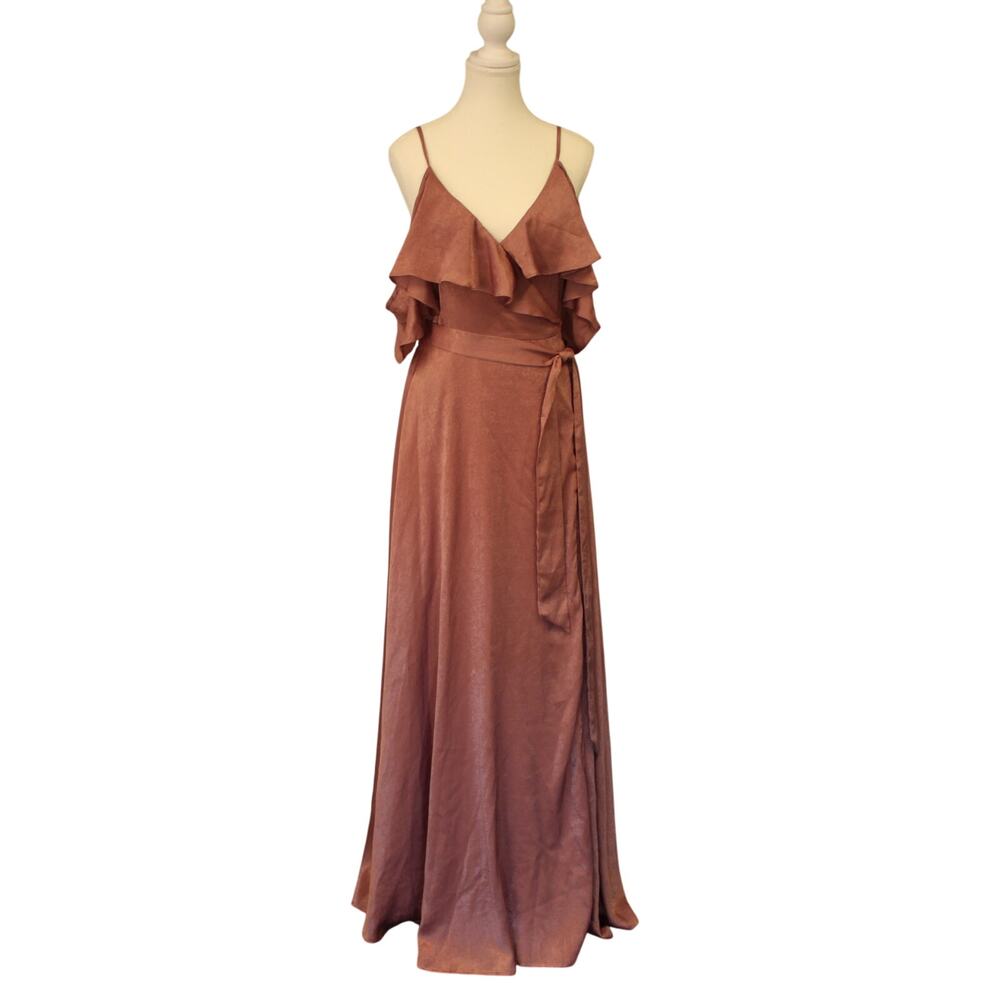 Lulus Moriah Rose Satin Cold-Shoulder Wrap Maxi Dress Size XS NWT Lined Skirt